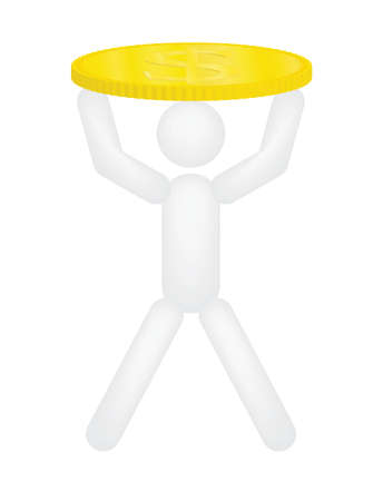 man holding golden dollar coin vector illustrationのイラスト素材