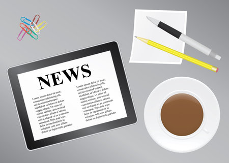 office table with tablet and coffee cup illustrationのイラスト素材