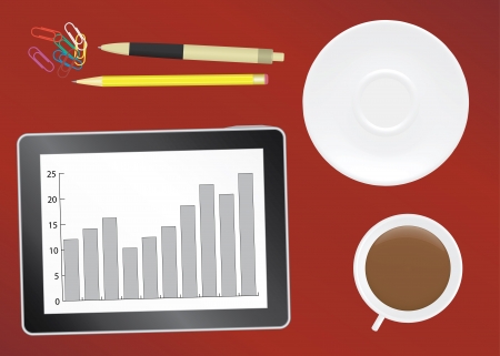 office table with tablet and coffee cup illustrationのイラスト素材
