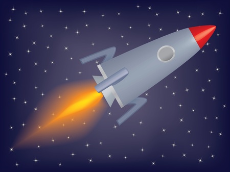 rocket flying in a space illustrationのイラスト素材