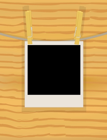 photo hanging on a rope over wooden wall vector illustrationのイラスト素材