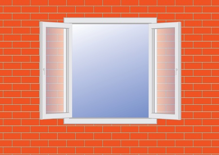 opened window on a brick wallのイラスト素材
