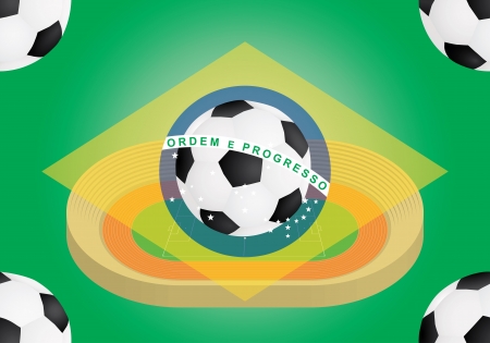 stadium and football over flag of Brazil illustrationのイラスト素材