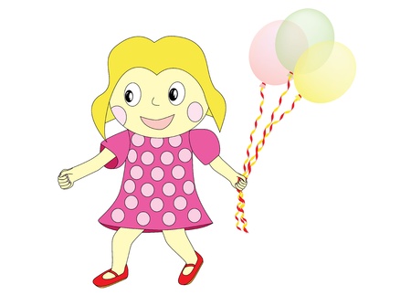 happy girl with balloons  illustrationのイラスト素材