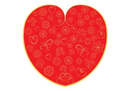 red valentine with flowers, butterflies and hearts  illustrationのイラスト素材