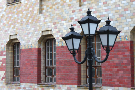 street lantern in front of museum in Poltava, Ukraine