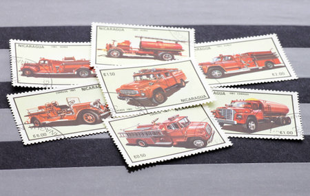 set of post stamps with images of fire engines