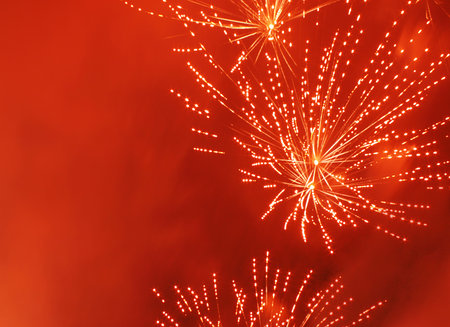 fireworks in  smoky sky