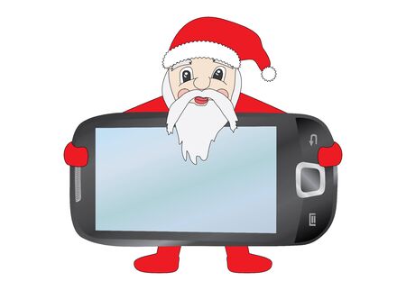 Santa Claus holding mobile phone vector illustrationのイラスト素材