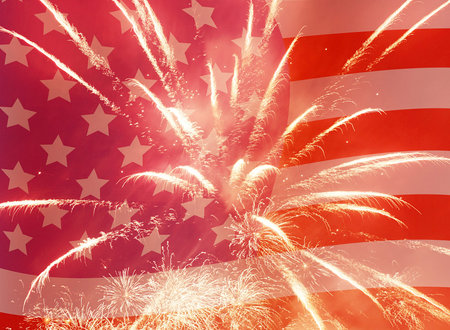 Independence Day holiday background with fireworksの写真素材