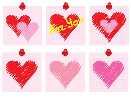 set of Valentines Day notes with scribbled heartのイラスト素材