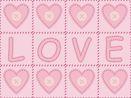 pink background with sewed felt valentines and word loveのイラスト素材