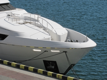 bow of speed boat at pierの写真素材