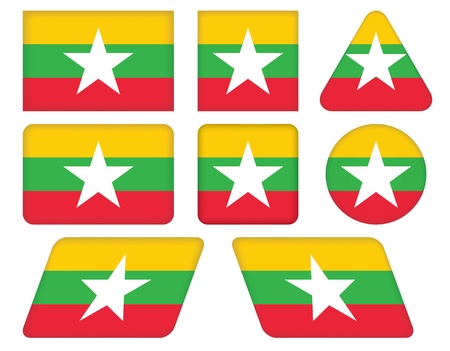set of buttons with flag of Burmaのイラスト素材