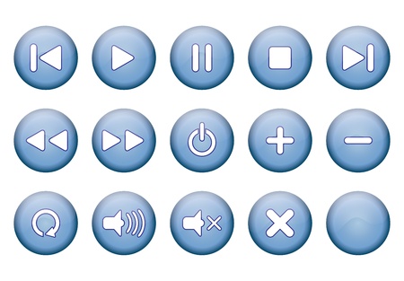 set of blue round buttons for music playerのイラスト素材