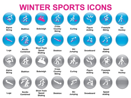 set of round icons with winter sportsのイラスト素材