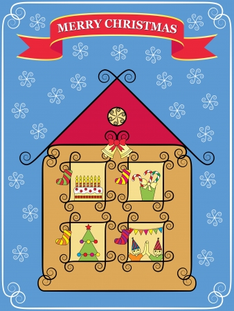 Merry Christmas background with vintage houseのイラスト素材