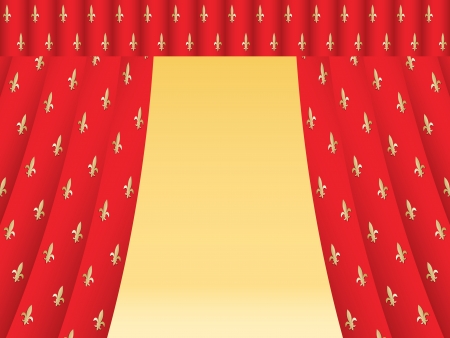 opened red theatre curtain with royal liliesのイラスト素材
