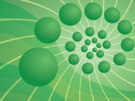 green abstract background with spiral made of spheresのイラスト素材