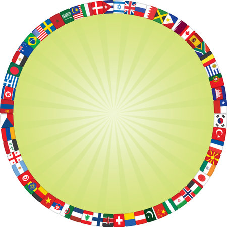 flags icons frame around green rays backgroundのイラスト素材