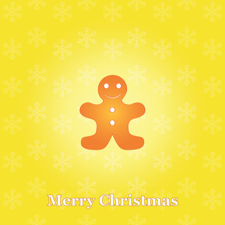 yellow Merry Christmas background with gingerbread man