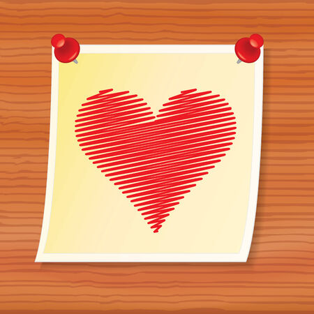 note with valentine pinned to wooden boardのイラスト素材