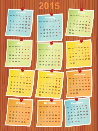calendar 2015 on notes pinned to woodのイラスト素材