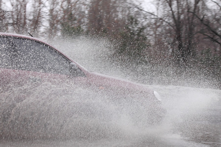 car moving at heavy rain weather の写真素材