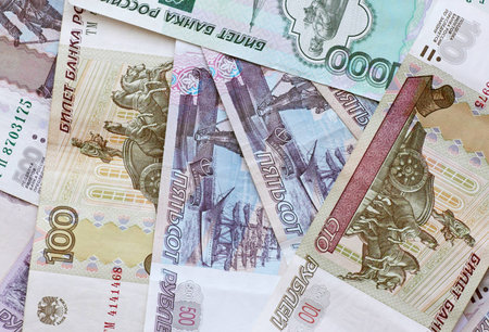 close up of Russian Federation banknotes