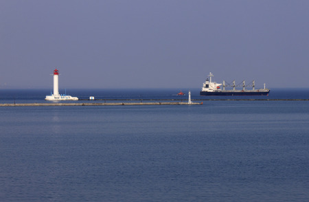 view on lighthouse in Odessa seaportの写真素材