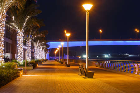 pier of district Marina in Dubai at nightの写真素材