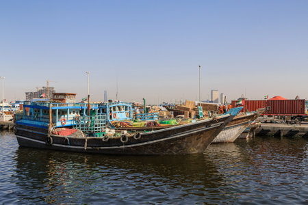 DUBAI, UAE - MAY 14, 2016: shipping boats in Dubai Creekのeditorial素材