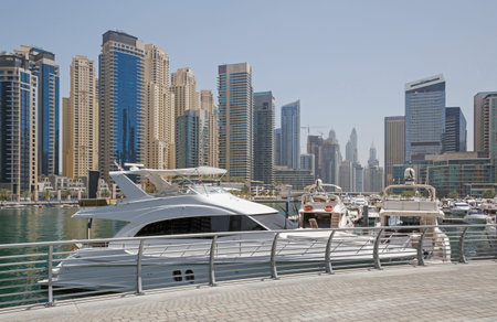 speedboats in yacht club of Dubai Marina districtの写真素材
