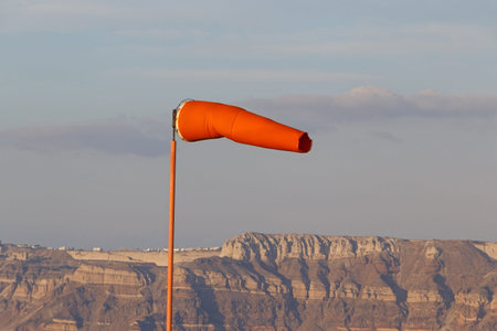 landscape with windsock on Santorini island