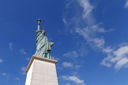 Statue of Liberty on the island Cygnes in Parisの写真素材