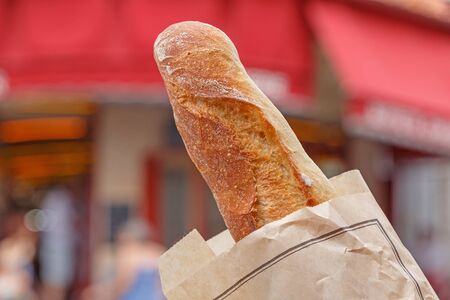 French baguette against street in Parisの写真素材