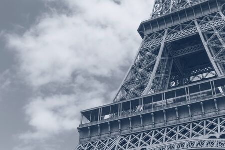 close up of Eiffel tower colored in gray colorの写真素材