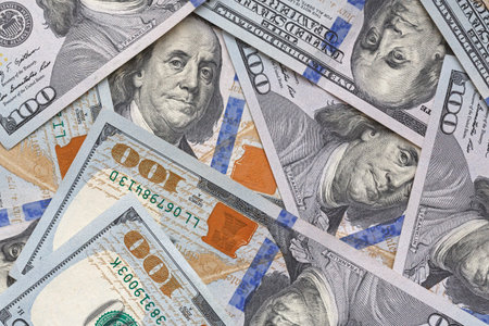 United States currency: close up of one hundred dollars banknotes