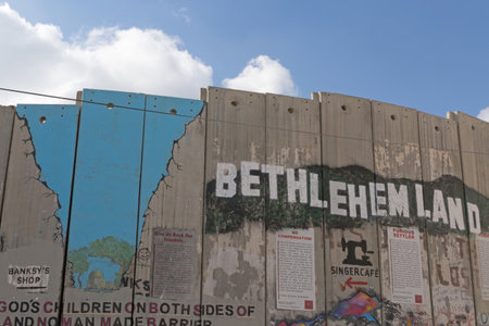 BETHELEM, PALESTINE - MAY 20, 2017:  view of  Israeli West Bank barrier from Bethlehemのeditorial素材