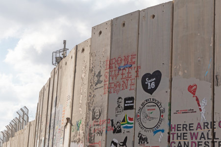 BETHELEM, PALESTINE - MAY 20, 2017:  view of  Israeli West Bank barrier from Bethlehemのeditorial素材