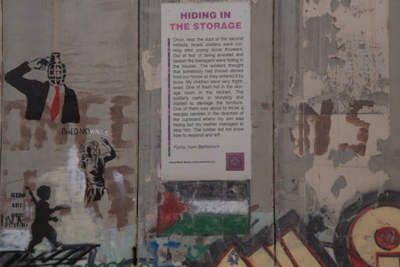 BETHELEM, PALESTINE - MAY 20, 2017:  view of  Israeli West Bank barrier from Bethlehemのeditorial素材