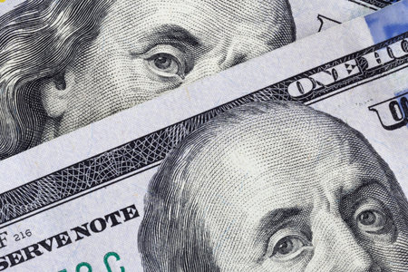 close up american one hundred dollars banknotes