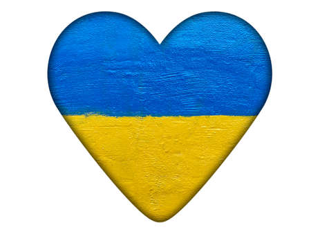 heart with Ukrainian flag painted on wall isolated on whiteの写真素材