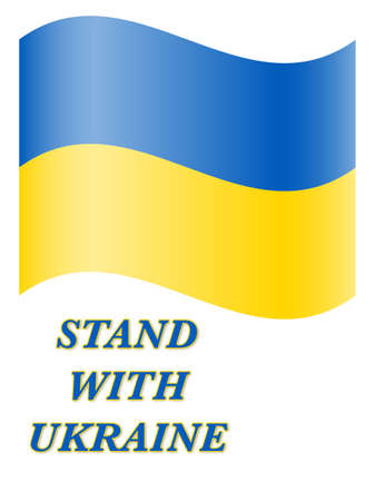 waved Ukrainian flag above message Stand with Ukraine on whiteの写真素材