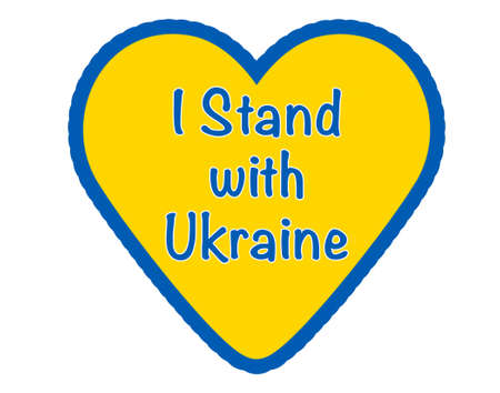 message I stand with Ukraine on heart painted as Ukrainian flagの写真素材