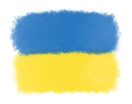 Stand with Ukraine: Ukrainian flag painted on white backgroundの写真素材