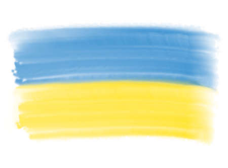 Stand with Ukraine: watercolor drawing of Ukrainian flag on whiteの写真素材