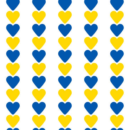 Stand with Ukraine texture: abstract seamless pattern made of Ukrainian flag color hearts over whiteの写真素材