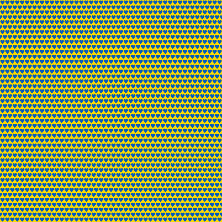 Stand with Ukraine background: seamless pattern made of blue hearts on yellow backgroundの写真素材