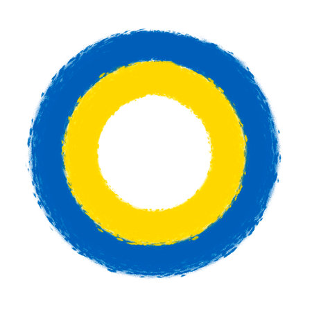 Stand with Ukraine: circle made of painted Ukrainian flagの写真素材